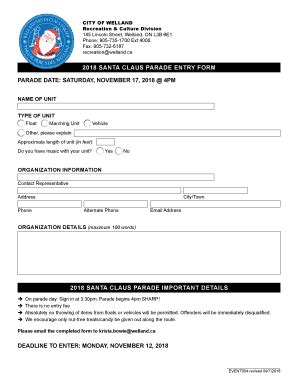 Fillable Online Santa Claus Parade Entry Form City Of Welland