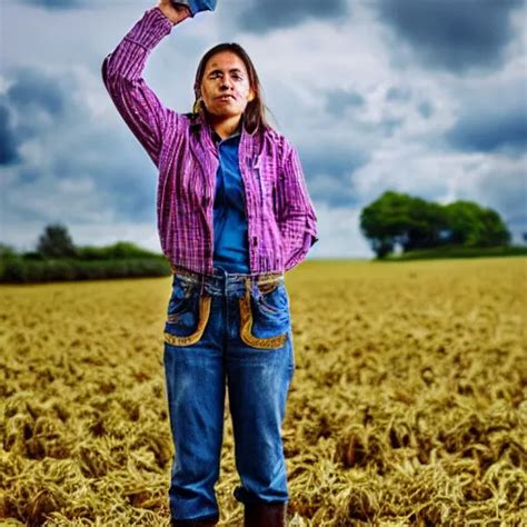 Portrait A Hardworking Female Farmer Ragged Clothes Stable