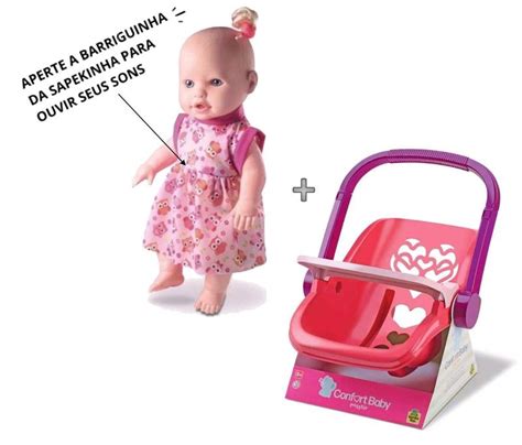 Boneca Que Fala Sapekinha Primeiros Sons Mais Bebe Conforto Passeio Kit