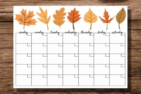 Leaves Calendar Printable Calendar Monthly Calendar Agenda Planner Fall