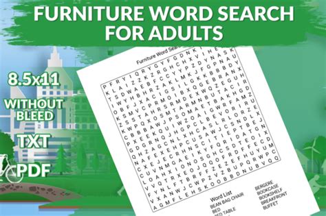 Furniture Word Search Puzzles For Adults Graphic By Printile Press House · Creative Fabrica