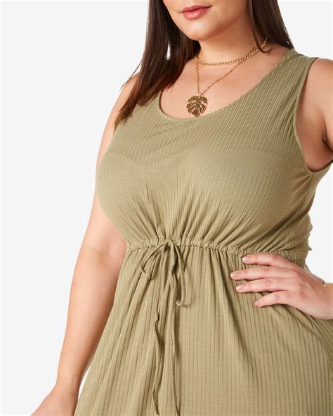 Riachuelo Vestido Longo Plus Size Feminino Reto Malha Canelada Verde