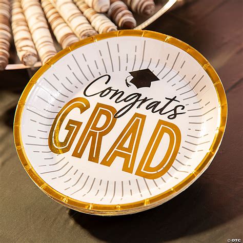 Black And Gold Graduation Party Congrats Grad Paper Dessert Plates 25