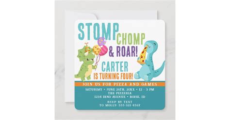 Dinosaur Pizza Party Square Invitation | Zazzle