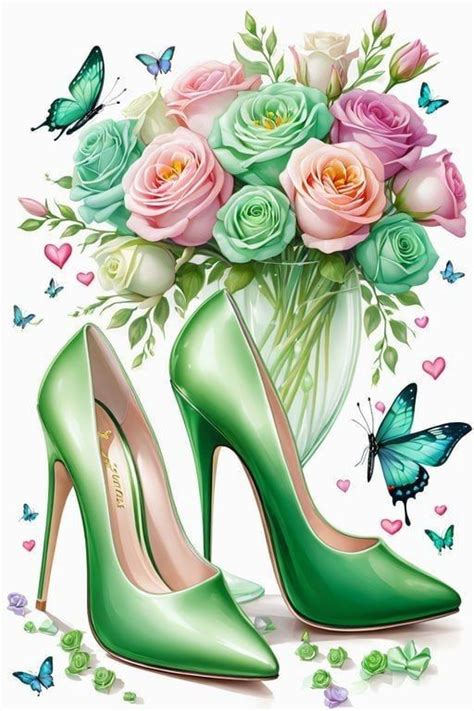 Decorated High Heel Shoe With Roses And Butterflies