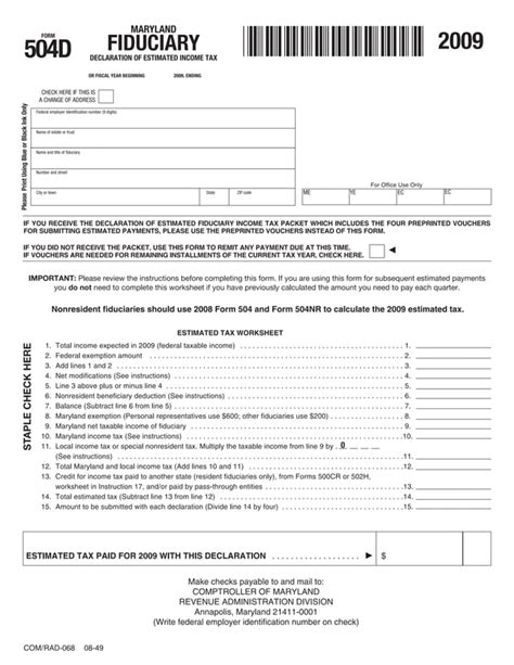 Fiduciary Declaration Of Estimated Tax Pdf