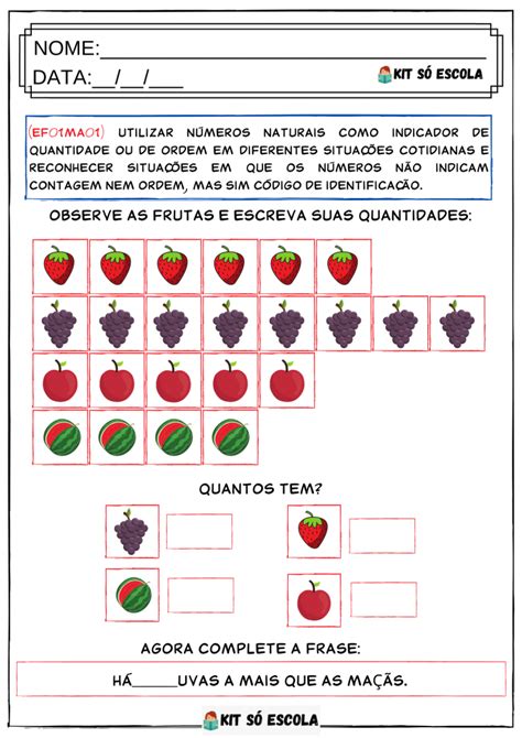 ATIVIDADES MATEMÁTICA 1 ANO BNCC Atividades Fácil