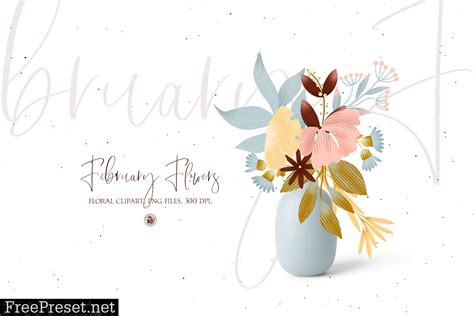 February Flowers floral clipart set 5927923