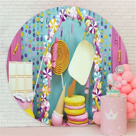 Aperturee Sweet Candy And Ice Cream Round Birthday Party Backdrop Birthday Backdrop Backdrops