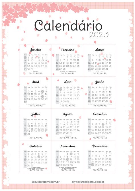 Calendario 2023 Tamanho A4 Tema Flores De Sakura Para Imprimir Sakura