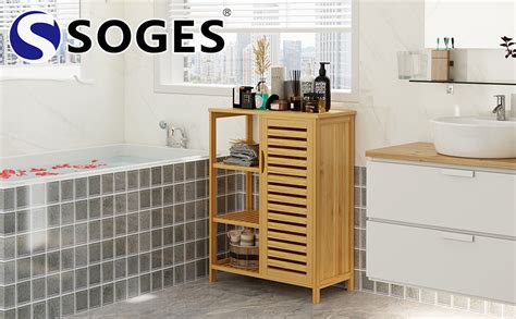 Soges Bathroom Storage Cabinet With Door And Shelves Floor Standing Storage Cabinet