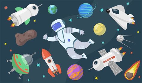 Outer Space Related Objects Set Isolated On Starry