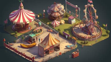 Premium AI Image | A concept art of a carnival with a ferris wheel and a ferris wheel.