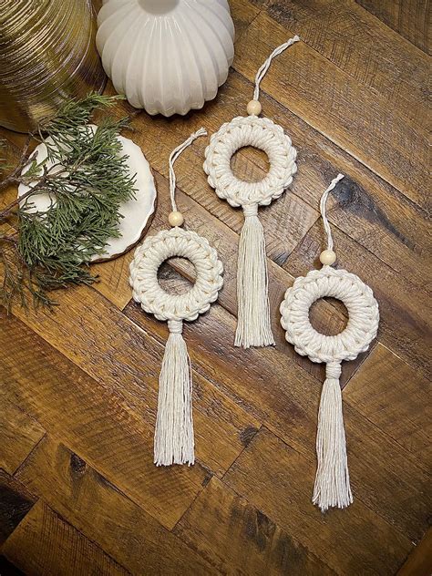 A Set of 3 Beautiful Handmade Macramé Ornaments Add a Warm Etsy UK