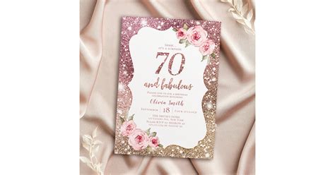 Sparkle Rose Gold Glitter And Floral 70th Birthday Invitation Zazzle