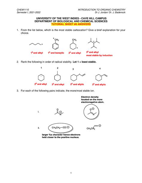 CHEM1110 Tutorial 6 Answers 2021 2022 Semester I 2021 2022 Dr J