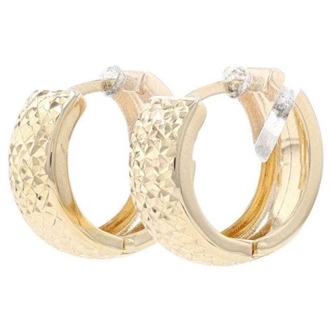 Yellow Gold Hoop Earrings 14k Etched Pierced For Sale At 1stdibs