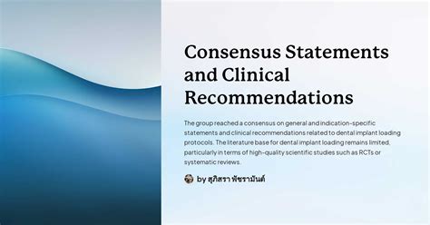 Consensus Statements And Clinical Recommendations