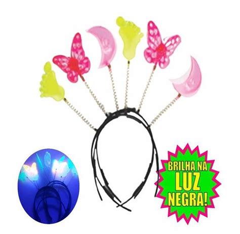 Kit Tiaras Festa Neon Adere Os Balada Brilha Na Luz Negra Reino