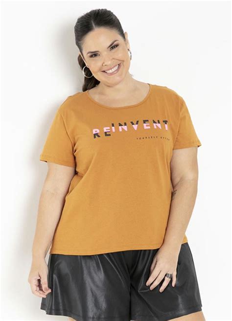 Blusa Caramelo Estampa Na Frente Plus Size Queima De Estoque