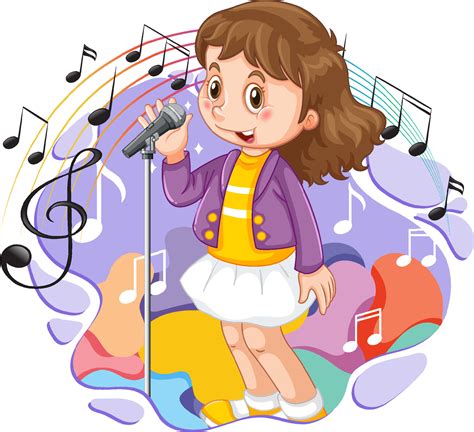 Singer girl cartoon character with melody symbols 7700290 Vector Art at ...