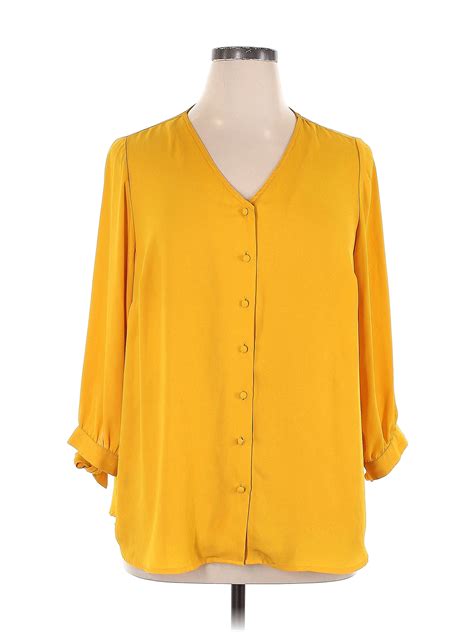 41hawthorn 100 Polyester Yellow Long Sleeve Blouse Size 1x Plus 58