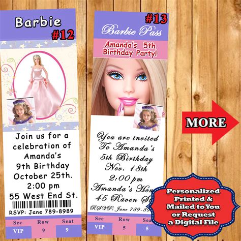 Barbie Birthday Invitations 10 each with Envelopes Personalized Custom Made - Favors & Party Bag ...