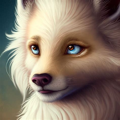 A Painting Of A White Wolf With Blue Eyes