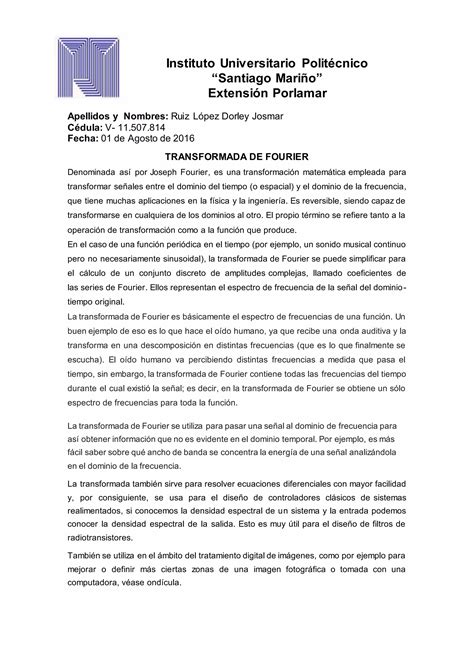 Investigacion De Transformada De Fourier Pdf