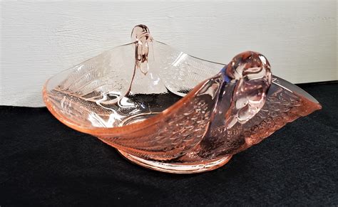 Pink Depression Glass Swan Handled Bon Bon Dishcenterpiece Etsy