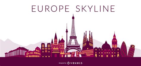 Europe Colored Skyline Design Vector Download