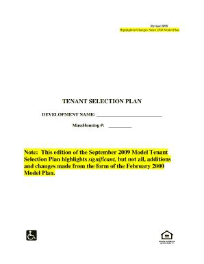 Fillable Online Model Tenant Selection Plan MassHousing Fax Email