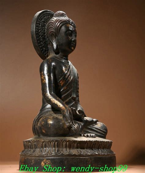 Old Chinese Dynasty Bronze Gilt Seat Lotus Shakyamuni Amitabha