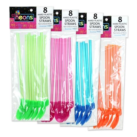 Assorted Neon Straws Straw Spoon 8 Ct Kruger