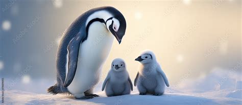 Foto De A Group Of Penguins Including An Emperor Penguin With Two