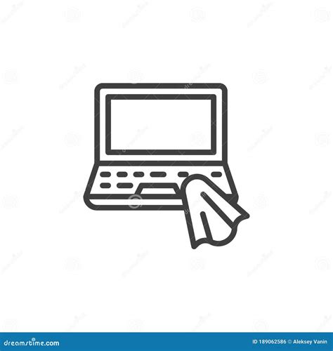 Cleaning Laptop Computer Line Icon Stock Vector Illustration Of