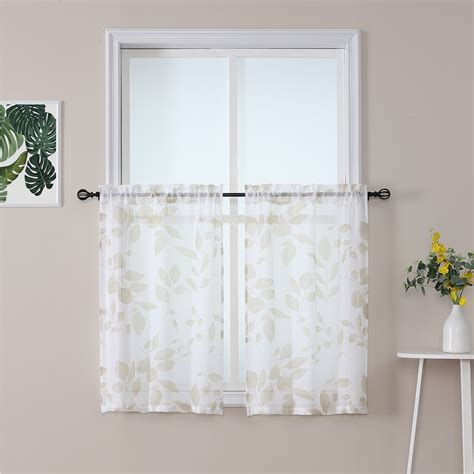 Haperlare Kitchen Curtains 26 W X 36 L Leaf Floral Sheer Tier Curtains