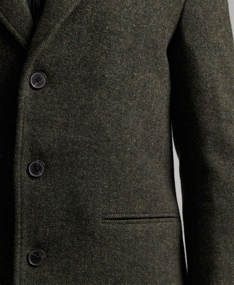 Men S Detachable Lining Wool Town Coat In Forest Tweed Superdry Uk