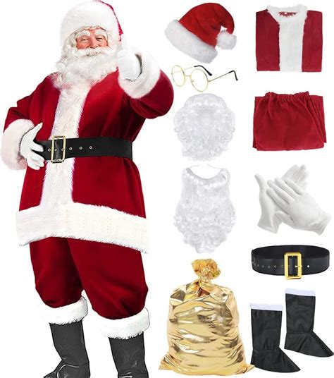 Plus Size Santa Claus Costume For Men 10 Piece Santa Claus Costume