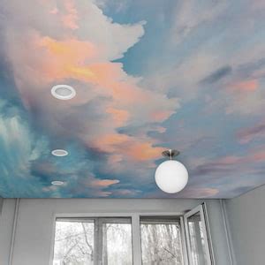 Cloud Ceiling Wallpaper Self-adhesive Fabric or Non-woven Blue Pink Sky ...