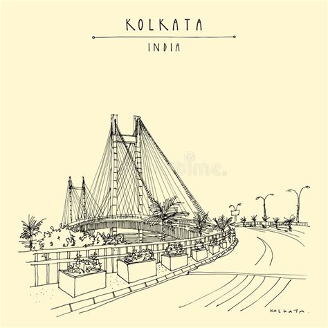 Vector Kolkata Calcutta India Postcard Vidyasagar Setu Bridge