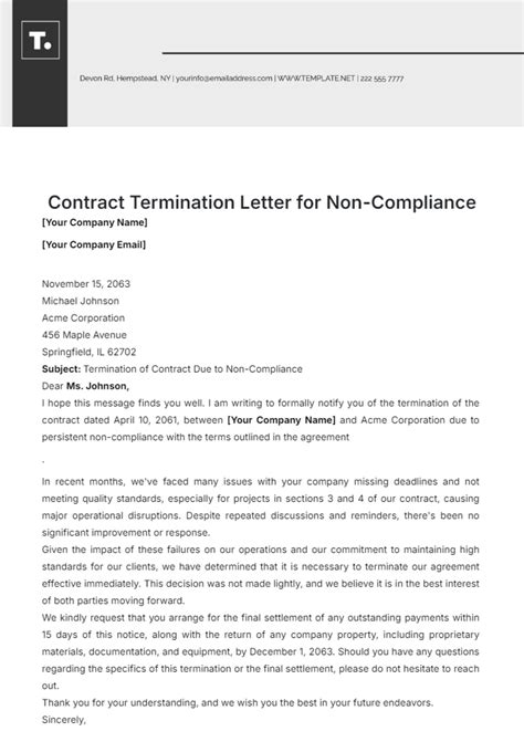 Free Contract Termination Letter For Non Compliance Template Edit Online And Download