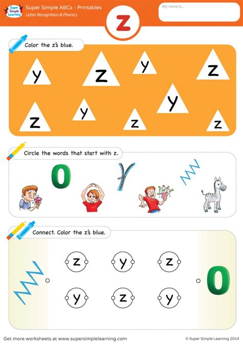 Letter Recognition And Phonics Worksheet Z Lowercase Super Simple