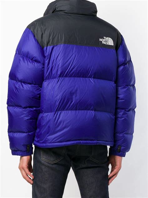 The North Face Synthetic Two Tone Puffer Jacket In Blue For Men Lyst