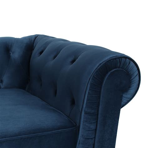 Canape Chesterfield Velours 3 Places Altesse Bleu foncé