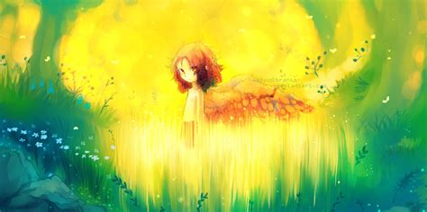 Wallpaper Sunlight Fantasy Art Wings Green Yellow Color Flower