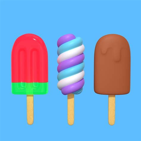 Premium Psd A Three Ice Cream Sticks With Different Flavors