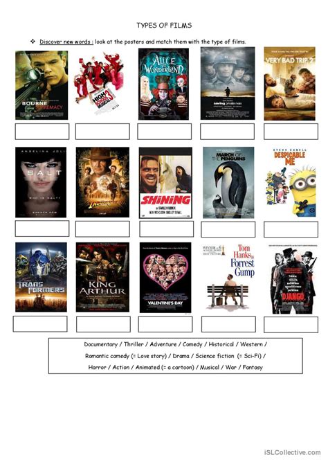 Types Of Films English Esl Worksheets Pdf Doc