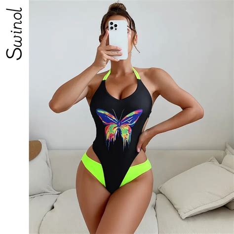 Jual Preorder Swinol Black Sexy Backless Halter One Piece Bikini