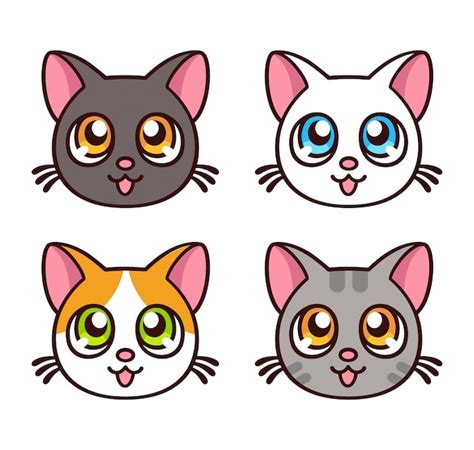 Conjunto De Gatos Lindos De Anime Vector Premium